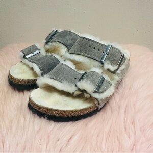 Birkenstock Gray Shearling Sandals